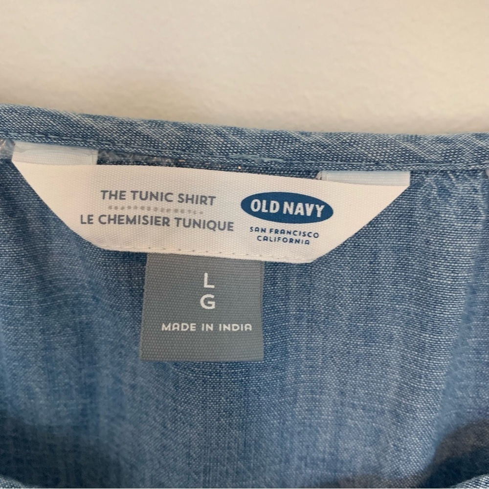 Womens Old Navy Embroidered Chambray Tassel Tunic Floral Balloon Sleeve Sz Large - Picture 6 of 10